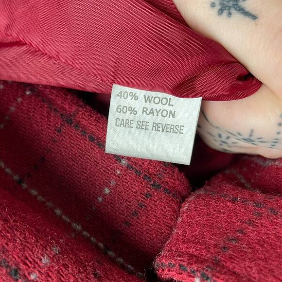 90s Vintage Plaid Tweed Blazer Jacket Women 6 Red Wool Blend Long Sleeve Pockets - Picture 8 of 9